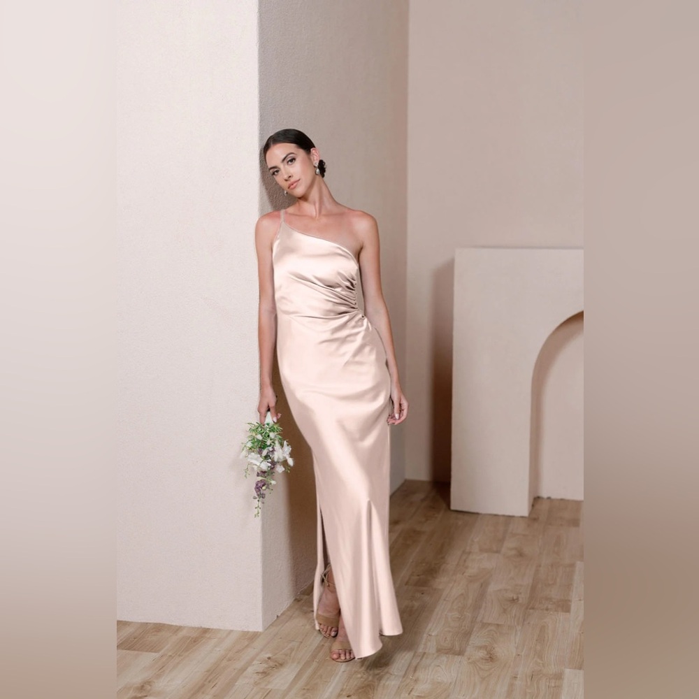 Revelry Satin Blush One Shoulder Prom/ Bridesmaid Dress size 6